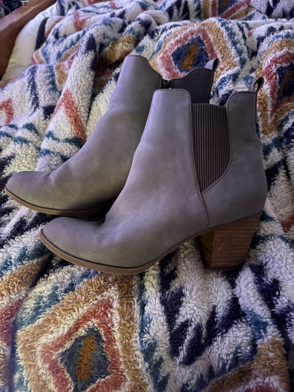 Gray Chelsea Ankle Boots with Block Heel - Womens